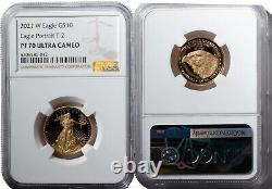Ensemble de 4 pièces d'or W Eagle T-2 2021 de $50, $25, $10, $5 et d'une pièce d'argent de $1 PR70 Ultra Cameo.