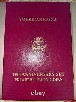 Ensemble de 5 pièces commémoratives en or et en argent American Proof Gold & Silver Eagle 10e anniversaire de 1995-W