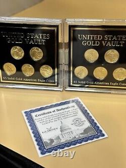Ensemble de collectionneur de 10 pièces d'aigle américain en or massif de 5 $ dans le coffre-fort des États-Unis
