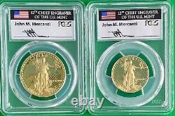 Ensemble de deux pièces d'or Aigle 1987, 1987-w $50 et 1987-p $25, certifiées Pcgs Pr70 et signées par Mercanti