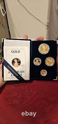 Ensemble de preuves en or American Eagle 4 coin 1988 AGE dans une boîte avec COA en chiffres romains