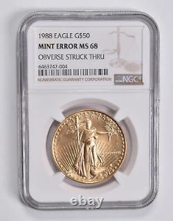 Erreur De Menthe Ms68 1988 $50 American Gold Eagle 1 Oz Gold Obv Struck Thru Ngc 3559