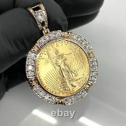 Heavy 22k Gold American Eagle Coin 1/2oz Diamond Pendentif 14k Lunette Hommes