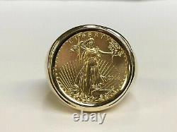 Homme 20 MM Coin American Eagle Anneau De Mariage Avec Vintage 14k Jaune Or Plaqué