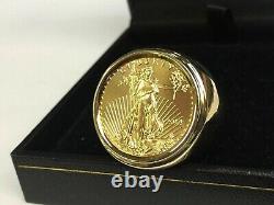 Homme 20 MM Coin American Eagle Anneau De Mariage Avec Vintage 14k Jaune Or Plaqué