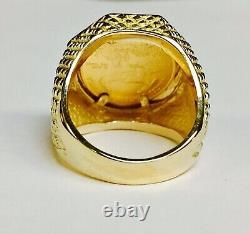 Homme 20 MM Coin American Eagle Ring Avec Vintage Real 14k Or Jaune