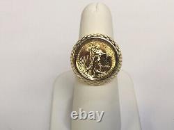 Hommes 20 MM Roin Ring American Eagle Coin 14k Or Jaune Finition Sans Pierre