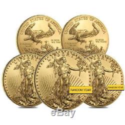 Lot De 5 1 Oz D'or American Eagle 50 $ Monnaie Bu (random Année)