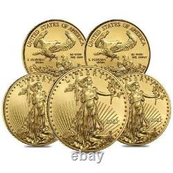 Lot De 5 2021 1/10 Oz Gold American Eagle $5 Coin Bu
