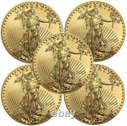 Lot De 5 2021 1/10 Oz Gold American Eagle Coin Bu En Stock