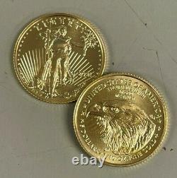 Lot De 5 Gold 2021 Gold 1/10 Oz American Eagle 5 $ Us Mint Type 2 Design Coins