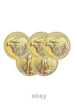 Lot De 5 Pièces D'or 2021 Us 1oz American Eagle 50 $ Gold Eagle Type 2