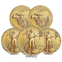 Lot de 5 pièces d'or American Eagle de 1 once de 2023 de 50 dollars (non circulées)