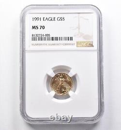 MS70 1991 Aigle d'or américain de 5$ en or 1/10 oz NGC 3854