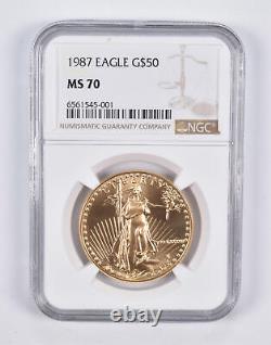 Ms70 1987 50 $ American Gold Eagle 1 Oz. 999 Or Fin Ngc 2223