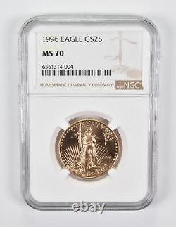 Ms70 1996 25 $ American Gold Eagle 1/2 Oz. 999 Or Fin Ngc 1914