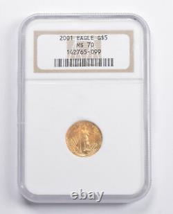 Ms70 2001 $5 American Gold Eagle 1/10 Oz. 999 Or Fin Ngc 2601