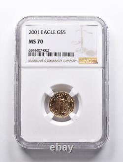 Ms70 2001 $5 American Gold Eagle 1/10 Oz Gold Ngc 9482