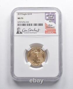 Ms70 2019 10 $ American Gold Eagle 1/4 Oz Gold Signé Everhart Ngc 8737