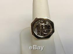 Or Jaune 14k Hommes Coin Ring Avec 22k 1/10 Oz American Eagle Coin
