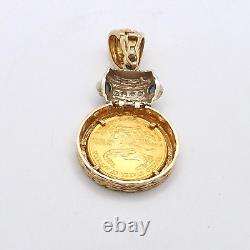 Pendentif Enhancer en diamant et saphir en or 14 carats avec pièce de monnaie en or American Eagle de 5 dollars