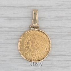 Pendentif de pièce d'or de 2,5 $ à tête indienne de 1911 en or 14 carats avec aigle américain 900