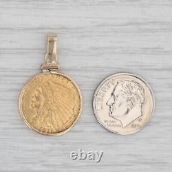Pendentif de pièce d'or de 2,5 $ à tête indienne de 1911 en or 14 carats avec aigle américain 900
