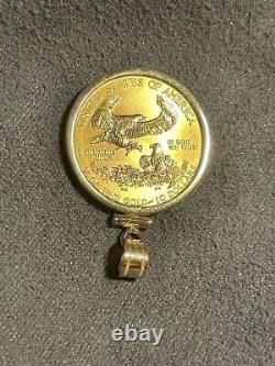 Pendentif de pièce de monnaie vissée en or jaune 14 carats avec ensemble d'un quart d'once American Eagle