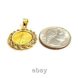 Pendentif en corde en or 14 carats, véritable pièce d'aigle américain en or 22 carats de 5 dollars 1/10 oz, 5,7g