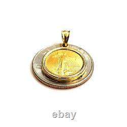 Pendentif en or 14 carats avec une véritable pièce d'aigle américain en or 22 carats de 5 dollars 1/10 oz, 4,3g