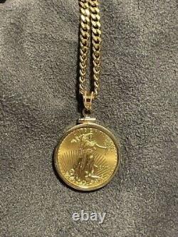 Pendentif unisexe en argent plaqué or jaune 14 carats sans pièce américaine en pierre aigle