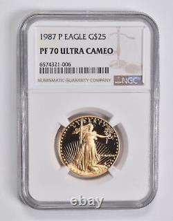 Pf70 Ucam 1987-p $25 American Gold Eagle 1/2 Oz. 999 Or Fin Ngc 3557