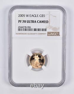 Pf70 Ucam 2005-w 5 $ American Gold Eagle 1/10 Oz. 999 Or Fin Ngc 2182
