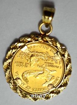 Pièce d'or American Eagle en or fin de 1/10 oz de 1995, 5 $, dans un pendentif en or 14 carats