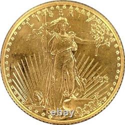 Pièce d'or American Gold Eagle de 1/4 oz, 10 dollars, non circulée, non circulée, MS Uncirculated, de 1993.