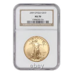 Pièce de monnaie américaine de 1 once en or pur 22 carats de 2004, Eagle NGC MS70 sans défaut, d'une valeur de 50 dollars.