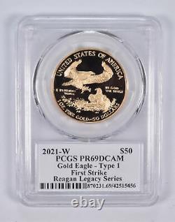 Pr69dcam 2021-w $50 American Gold Eagle Type 1 Reagan Legacy Signé Pcgs 2395