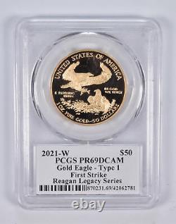 Pr69dcam 2021-w $50 American Gold Eagle Type 1 Reagan Legacy Signé Pcgs 2396