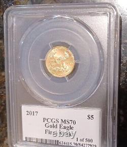 Première Grève De 2017? $5 Dollar D'or American Eagle Coin Pcgs Mme 70
