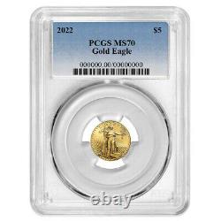 Prévente 2022 $ 5 American Gold Eagle 1/10 Oz Pcgs Ms70 Blue Label