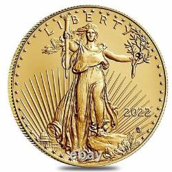 Rouleau De 50 2022 1/10 Oz Gold American Eagle $5 Coin Bu (lot, Tube De 50)
