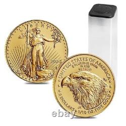 Rouleau de 50 pièces de 1/10 oz d'or American Eagle $5 de 2023 en qualité Brillant Universel (Lot, Tube de 50)