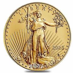 Rouleau de 50 pièces de 1/10 oz d'or American Eagle $5 de 2023 en qualité Brillant Universel (Lot, Tube de 50)