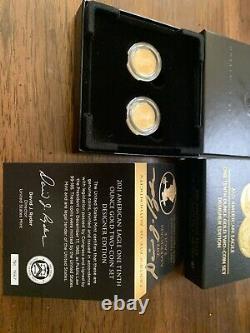 Ryder Signed Coa 2021 American Eagle One-tenth Oz Gold 2 Coin Designer Edition