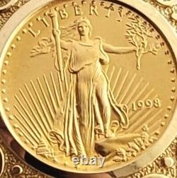 Sans Pierre 1998 American Eagle Lezel Coin Pendentif 14k Or Jaune Finition