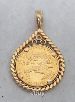 Superbe pièce d'or American Eagle 1989 de 1/10 oz et pendentif en diamant